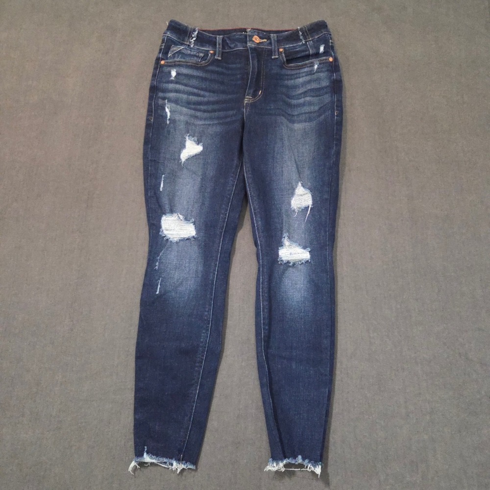 Edgely High Rise Super Skinny Jeans Womens 6 Short Blue‎ Distressed Raw Hem